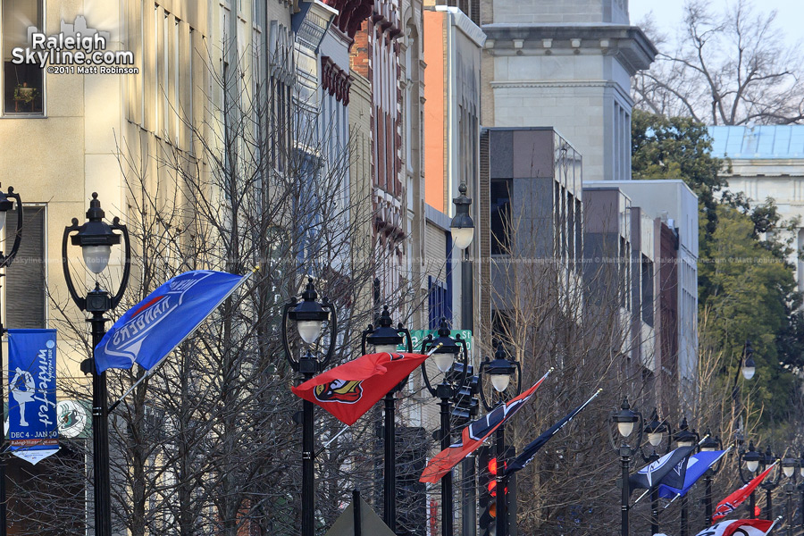 NHL Team flags along Fayetteville Street