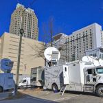 Media sat trucks converge on Downtown Raleigh