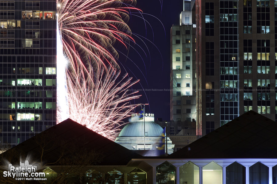 Fireworks over the North Carolina State Capitol