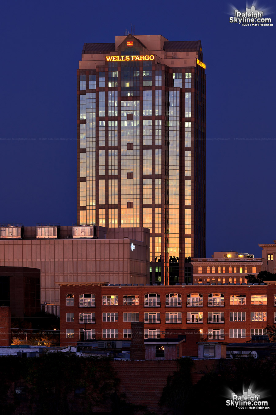 Raleigh's Wells Fargo Capitol Center at sunset