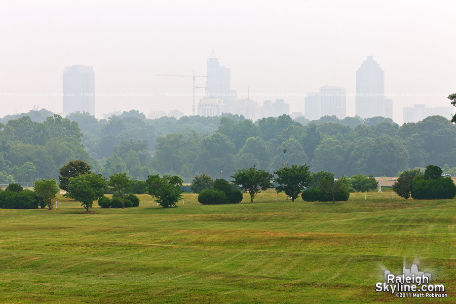 Wildfire smokey city of Raleigh from Dorothea Dix