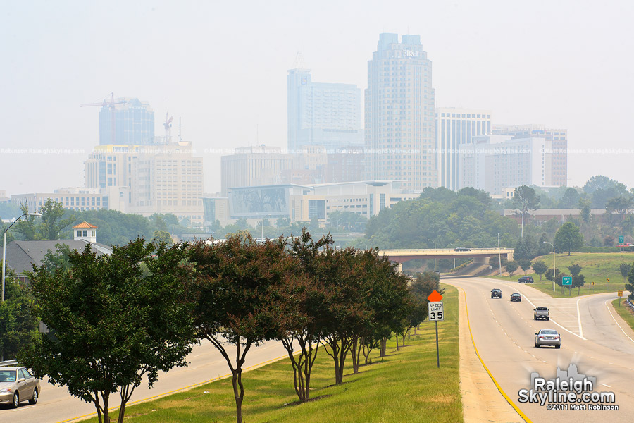 Hazy skyline from South Saunders Street