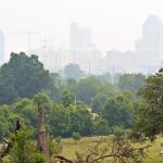 Downtown Raleigh obscured from wildfire smoke