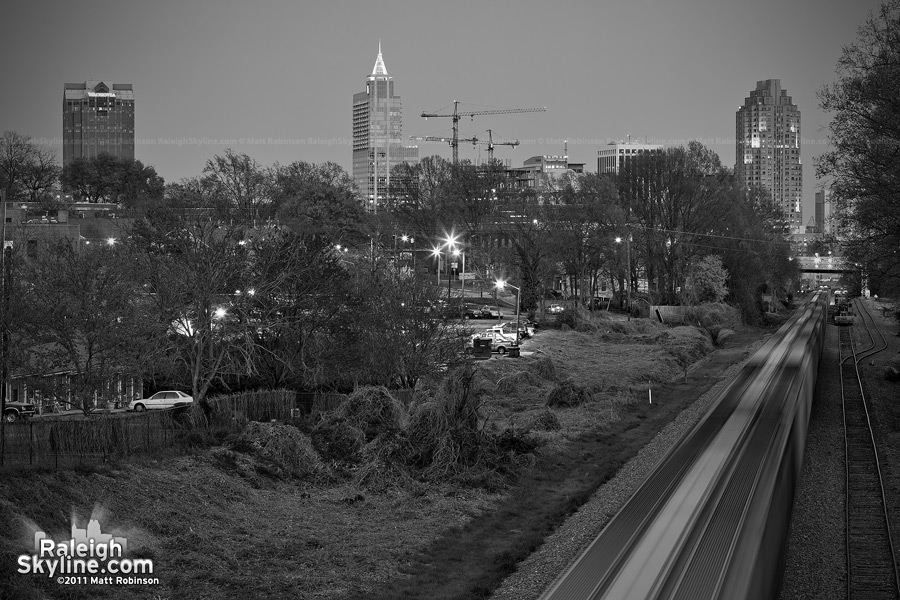 Black and White Raleigh with Train from Ashe Avenue