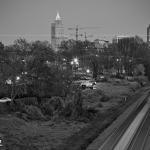 Black and White Raleigh with Train from Ashe Avenue