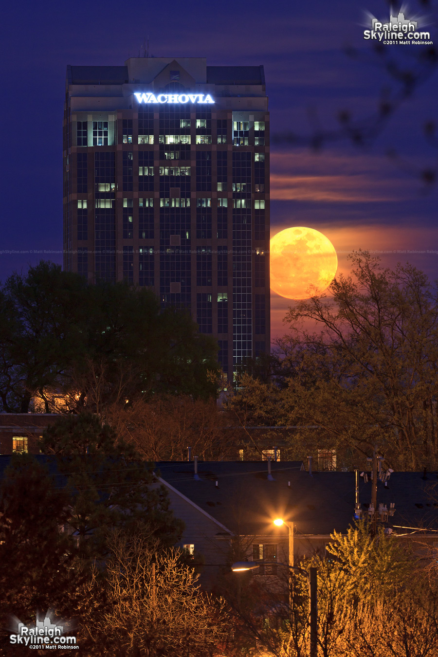 The Supermoon rises behind Wachovia Capitol Center in Raleigh, NC on March 19, 2011
