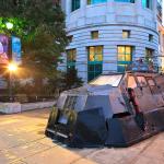 The Tornado Intercept Vehicle in downtown Raleigh