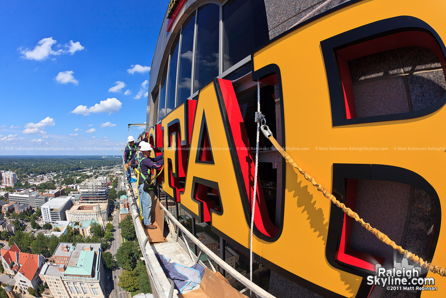 Wells Fargo highwall rooftop signage on downtown Raleigh's third tallest building