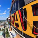 Wells Fargo highwall rooftop signage on downtown Raleigh's third tallest building