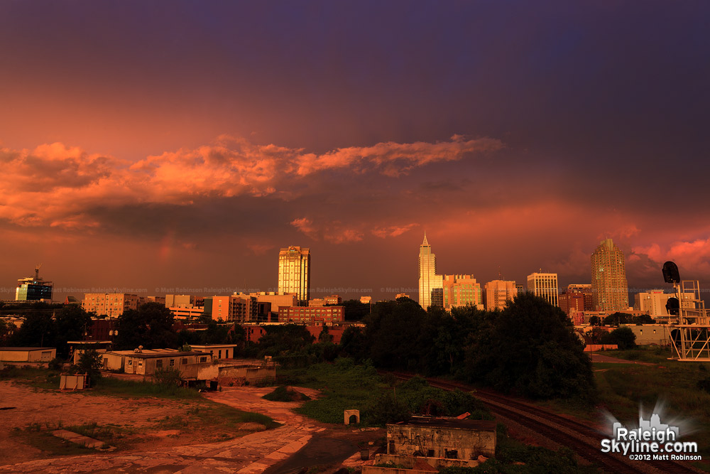 Orange and Purple sunset over Raleigh Skyline