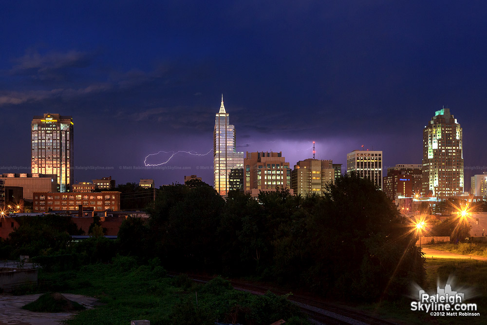 Lightning behind Raleigh from Boylan Avenue