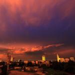 Colorful sky and sunset over downtown Raleigh