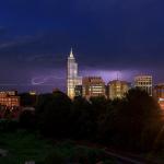 Lightning behind Raleigh from Boylan Avenue