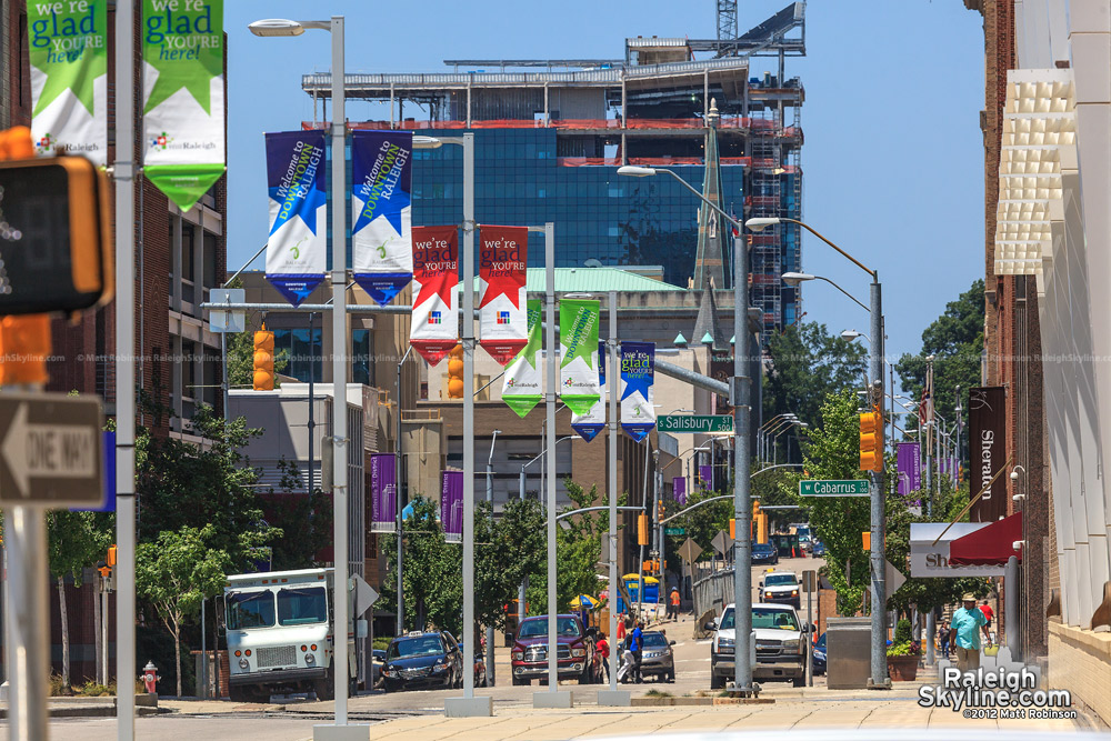 Looking down Salisbury Street towards the NC SECU Headquarters