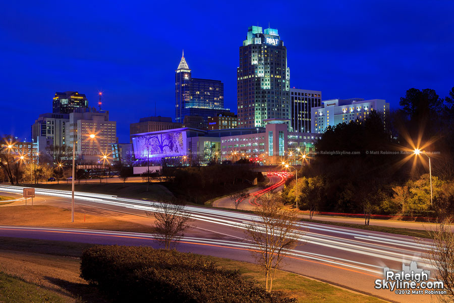 PNC Bank in the new Raleigh Skyline at night