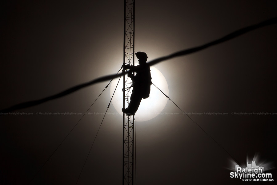 Assembling a new Raleigh radio tower on Maywood Avenue 