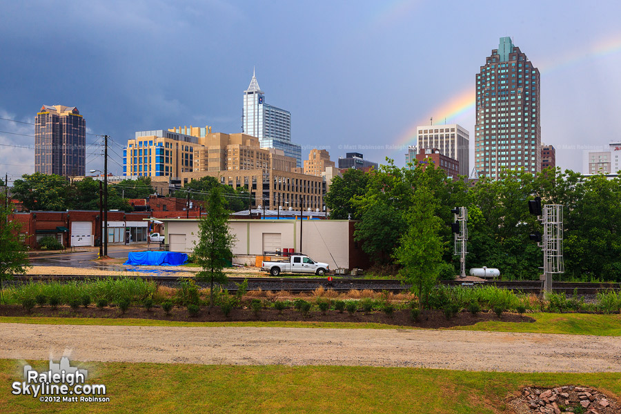 Downtown Raleigh with rainbow