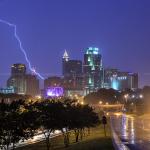 Lightning strikes behind downtown Raleigh