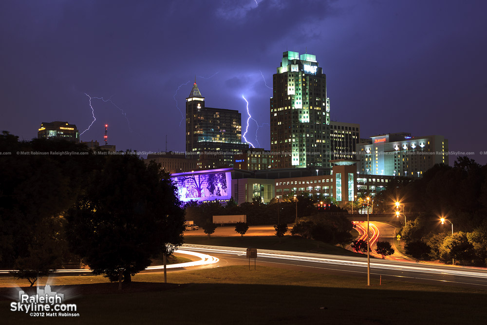Lightning strikes behind Raleigh