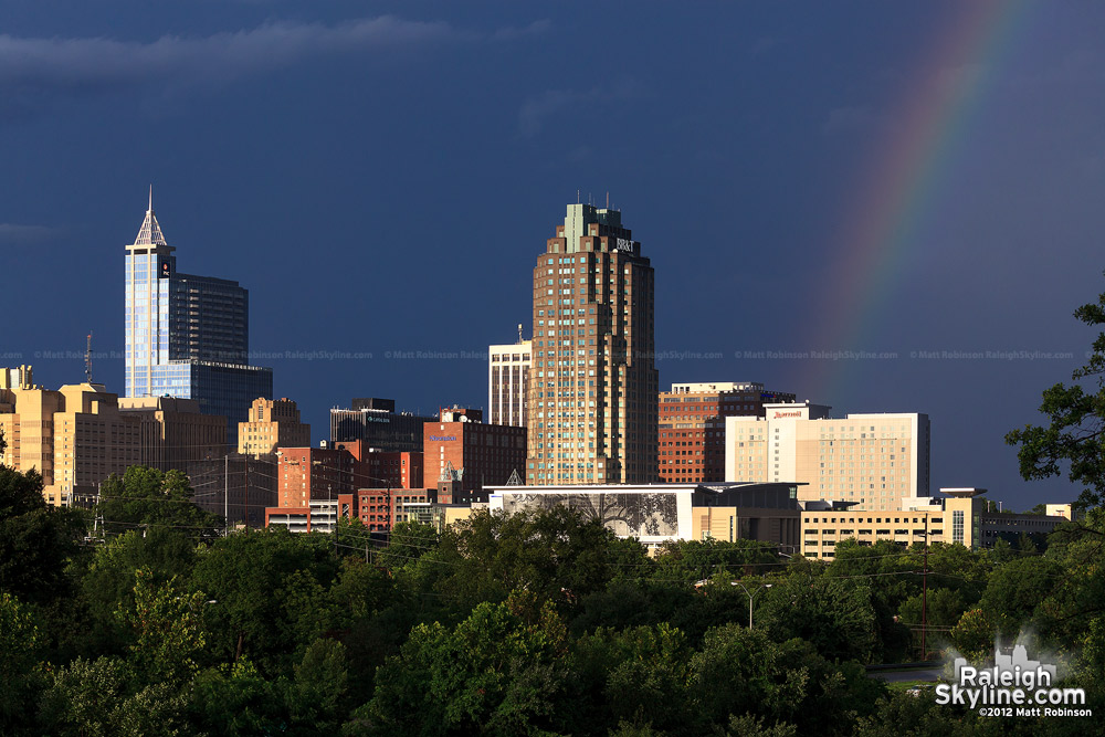 Rainbow with downtown Raleigh