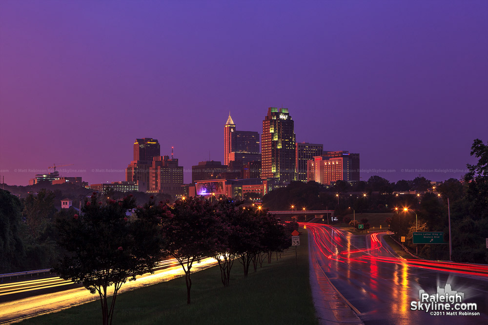 Purple sunset with downtown Raleigh