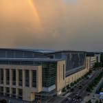 Rainbow comes down on Raleigh Convention Center