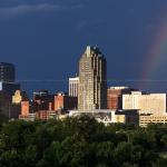 Rainbow with downtown Raleigh