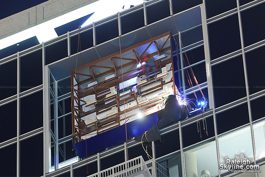 Welding sparks on the PNC sign structure