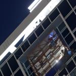 Installation work for the PNC Sign on the north face of RBC Plaza