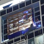 Welding sparks on the PNC sign structure