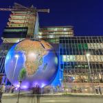 Nature Research Center with Globe at night