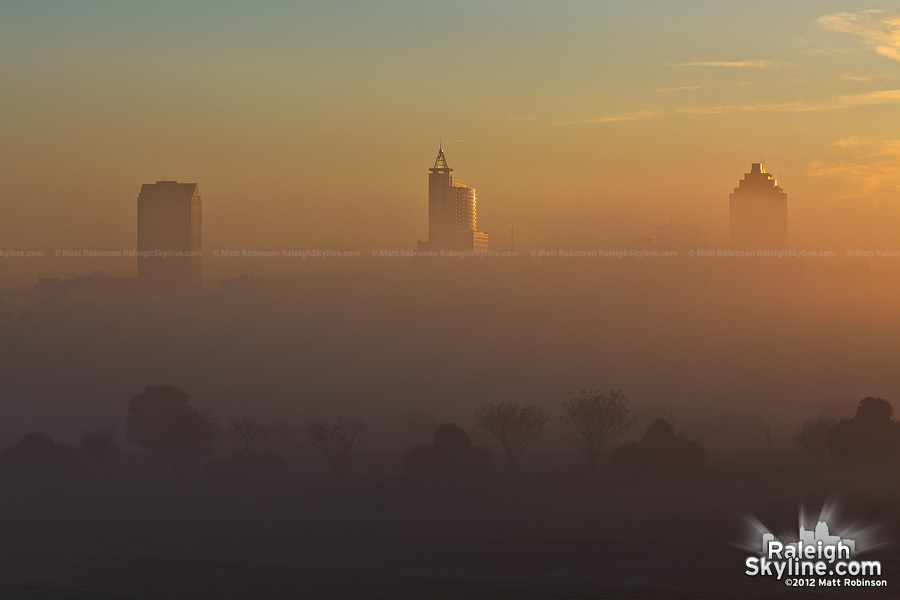 Fog layer settles on Raleigh at sunrise