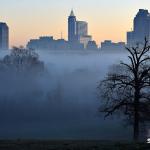 Downtown Raleigh in morning fog from Dorothea Dix