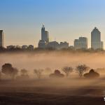 Morning fog with Raleigh Skyline