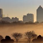 Ground layer of fog with downtown Raleigh