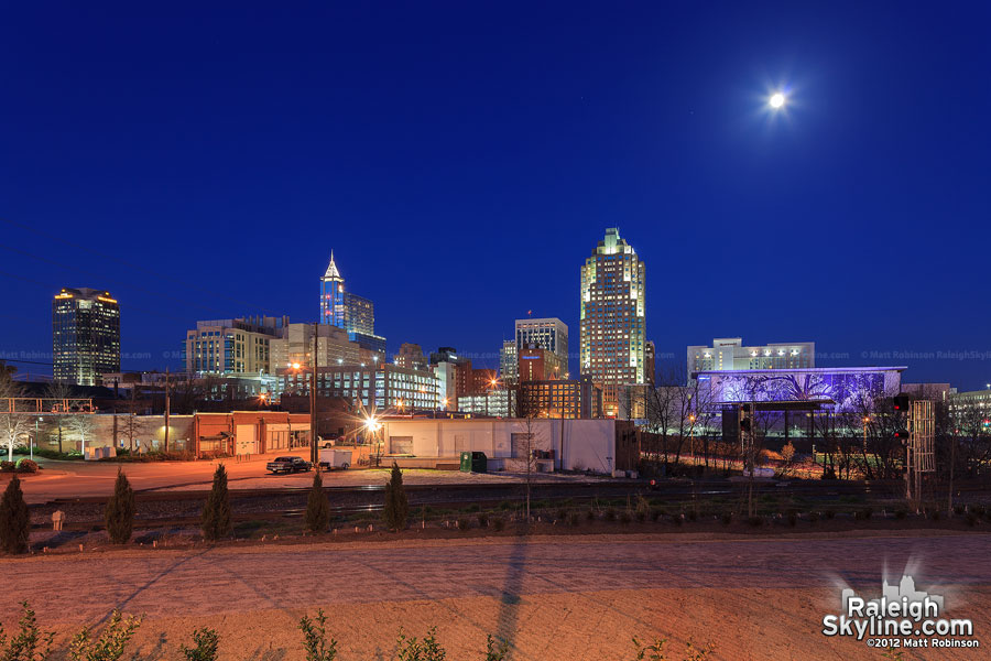 Moon rising over downtown Raleigh