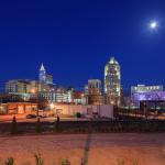 Moon rising over downtown Raleigh