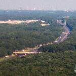 Weekend move of the SunTrust Tower to downtown Raleigh seen from incoming airplane over Interstate 40