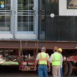 The 17 story SunTrust Tower was hoisted on a massive platform for the day long move