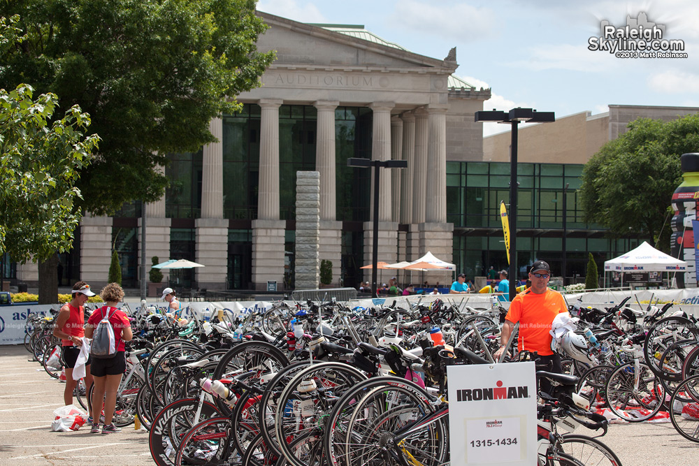 Bike racks and Memorial Auditorium at the half Ironman