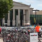 Bike racks and Memorial Auditorium at the half Ironman