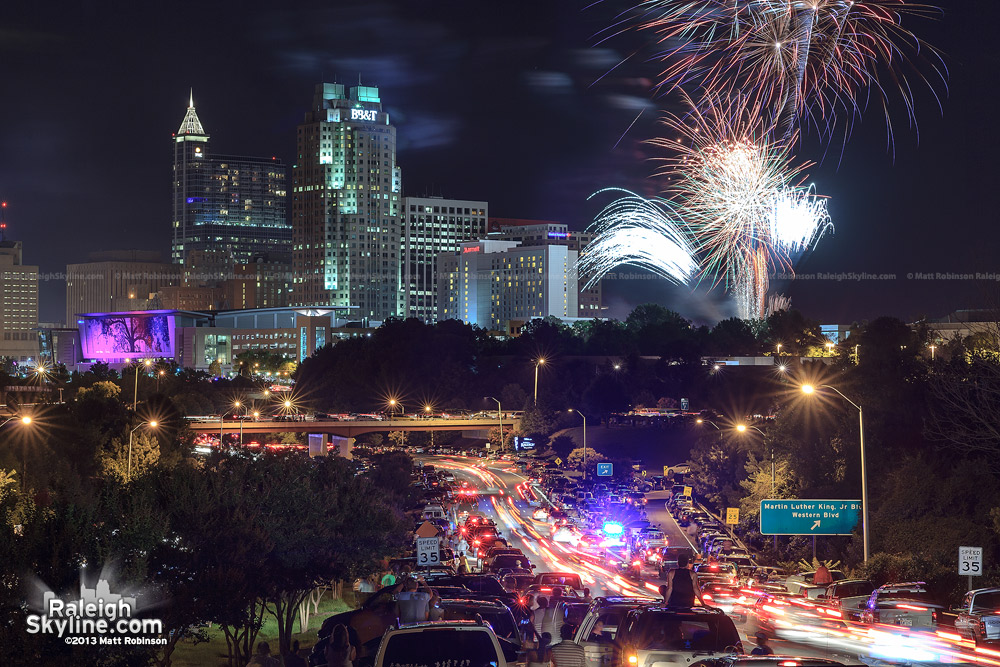 Raleigh Fireworks with South Saunders street traffic