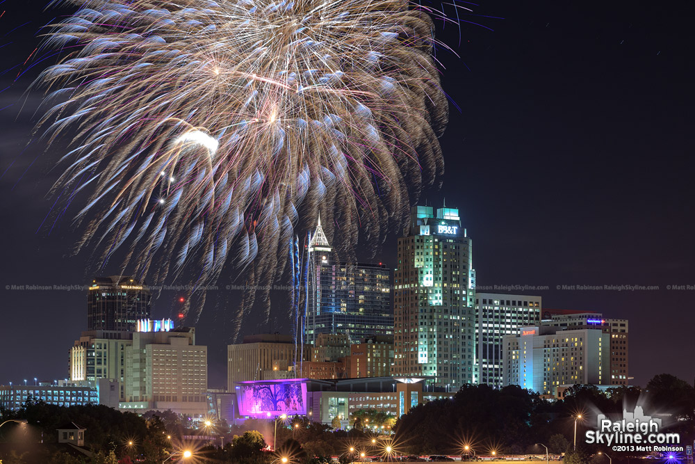 2013 Raleigh July 4th Fireworks over downtown