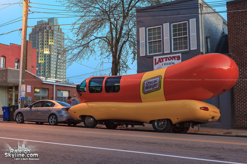 Oscar Mayer Wienermobile in downtown Raleigh on Martin Street