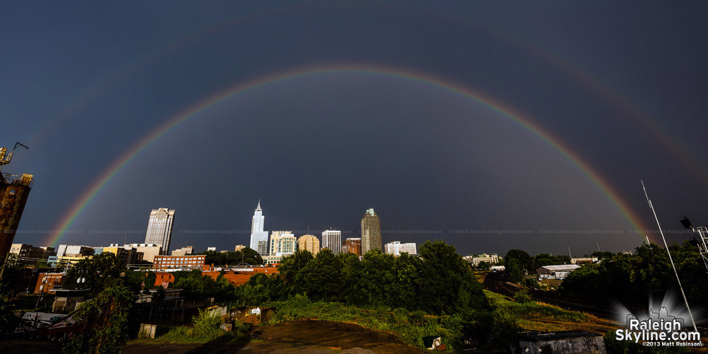 Rainbow over Raleigh panorama on June 28, 2013