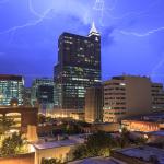 Lightning over downtown Raleigh skyline