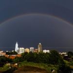 Rainbow over Raleigh panorama on June 28, 2013