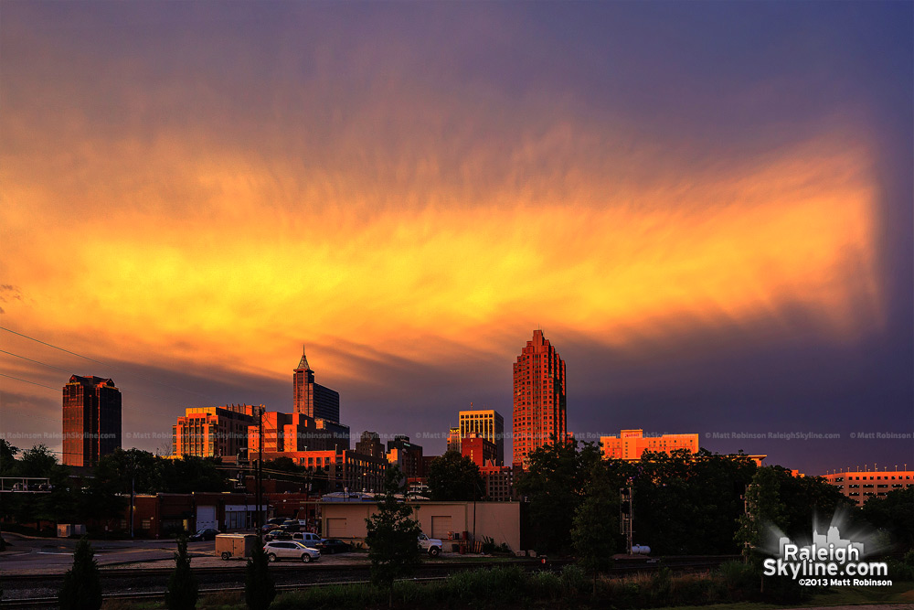 Sunset rays over Raleigh