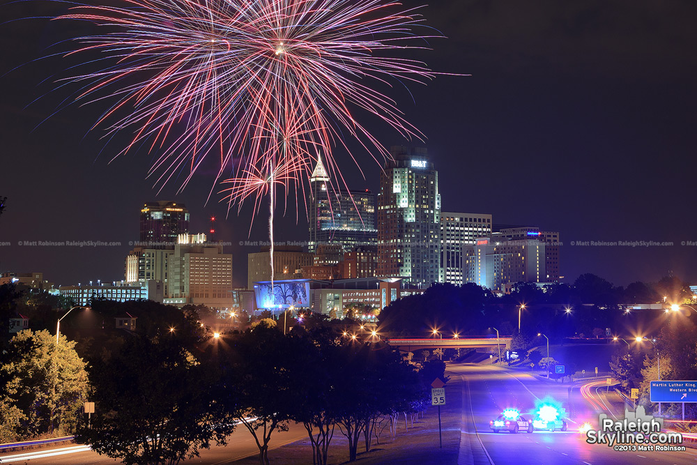 Test fireworks over the Raleigh Skyline