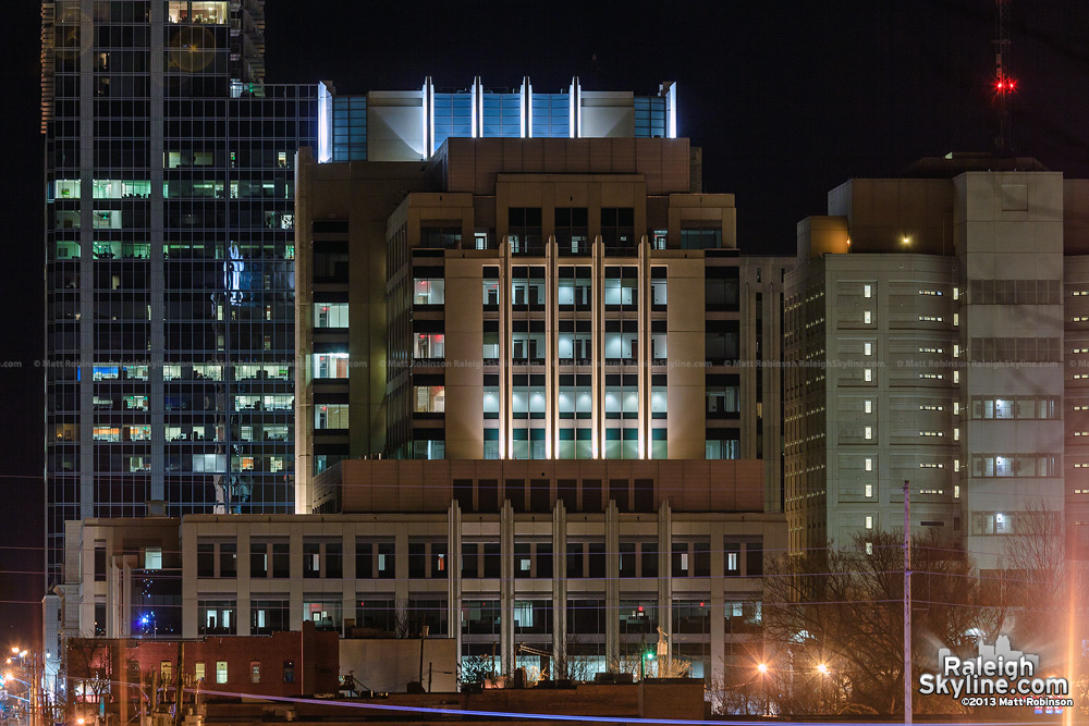 New lighting on the Wake County Justice Center